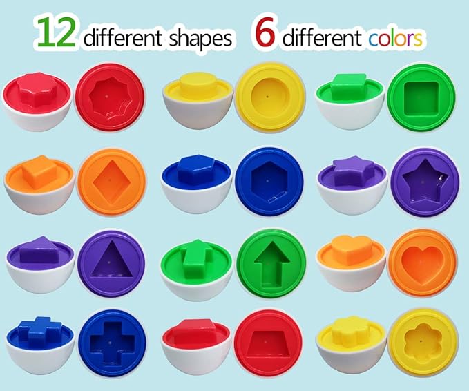 Beakabao 12pcs Color and Shape Matching Egg Set Montessori Toddler Education Classification Toys for Fine Motor Skills of The Fingers Muscles, Preschool Children Smart Puzzles Easter Gifts (Blue)