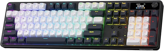 Redragon K761 Wireless Gasket Gaming Keyboard w/Hype Screen & Knob, 104 Keys Mechanical Keyboard, Easy-Control 1.26’ TFT Info Display, 5-Layer Noise Dampening, Custom Linear Switch, Abyssal Blue