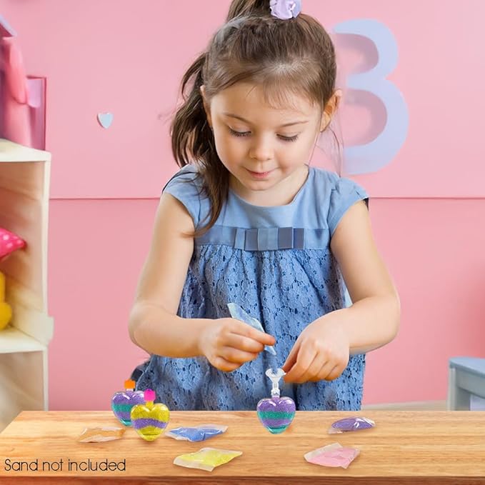 ArtCreativity Valentines Sand Art Heart Bottle Necklaces, Pack of 12, Sand Art Craft Kit with Heart Shaped Bottles, Craft Party Supplies and Party Favors for Kids - Sand Sold Separately