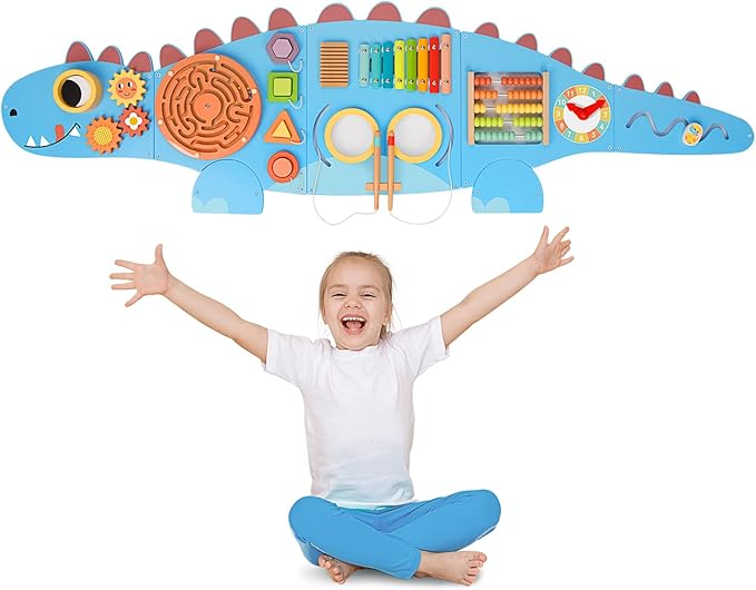 Dinosaur Sensory Wall Panel for Kids,10-in-1 Wall Toys for Toddlers, Montessori Busy Board,Toddler Playroom Bedroom Decor