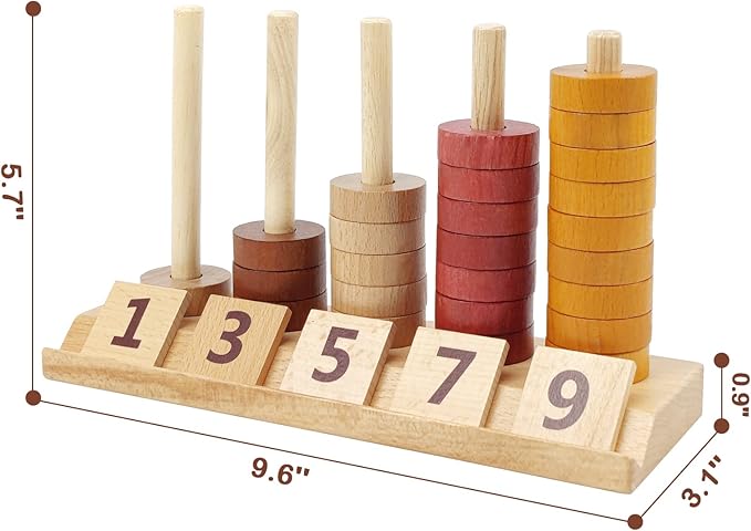 Xylolin Montessori Toys for Toddlers, Wooden Math Number Blocks Counting and Manipulative Toys, Basic Math Game Preschool Learning Educational Materials for Toddlers Kids 2 3 4 5 Years