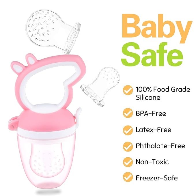 Baby Fruit Feeder with Mini Freezer Tray, Baby Teethers, Breastmilk Popsicle Molds for Baby Teething Relief, Silicone Fresh Food Feeder for Safe Infant Self Feeding (Pig Pink)