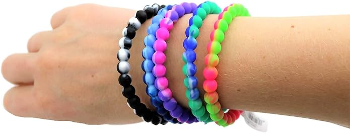 Colorful Tie Dye Bead Rubber Bracelets (Pack) 8". Great Kids and Small Adults. Perfect for party Favors, Carnival Prizes, Goodie bags, Fundraisers, Giveaways, etc.