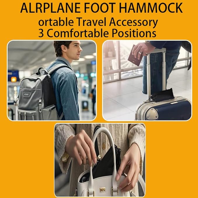 2-Pack Foot Hammock – Adjustable Airplane Footrest Hammocks,Memory Foam Black Travel Foot Hammocks for Ultimate Comfort on Airplane Journeys