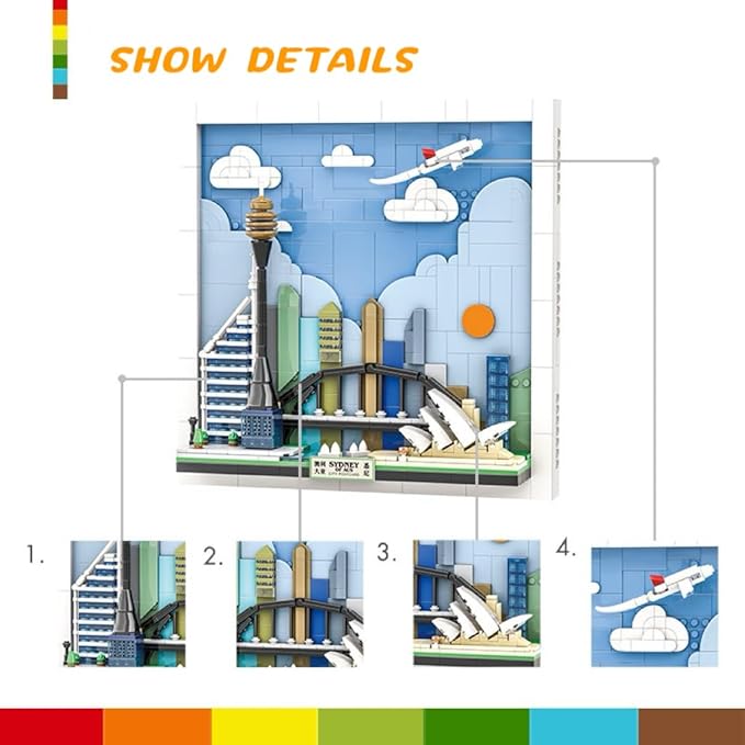 TUTU&LELE Postcard Sydney, 3D Wall Art Craft Kit, Wall Art Architecture Skyline Model Kit, Office Home Décor, Architecture Building Blocks for Adults and Kids (707Pieces)