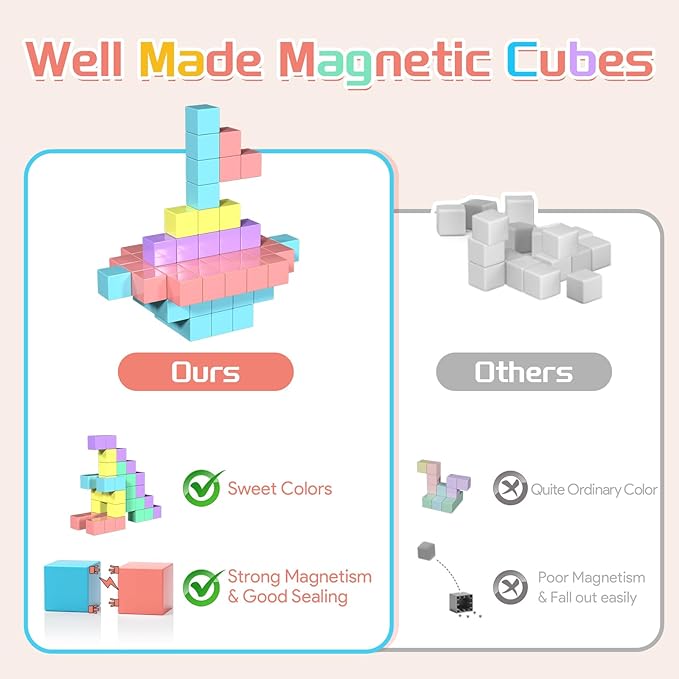 50 PCS Magnetic Block, 1 Inch Toddler Magnetic Building Cubes, Montessori Toys for Kids 3+, STEM Sensory Autism Magnetic Toys, Christmas Birthday Gift for Boys and Girls