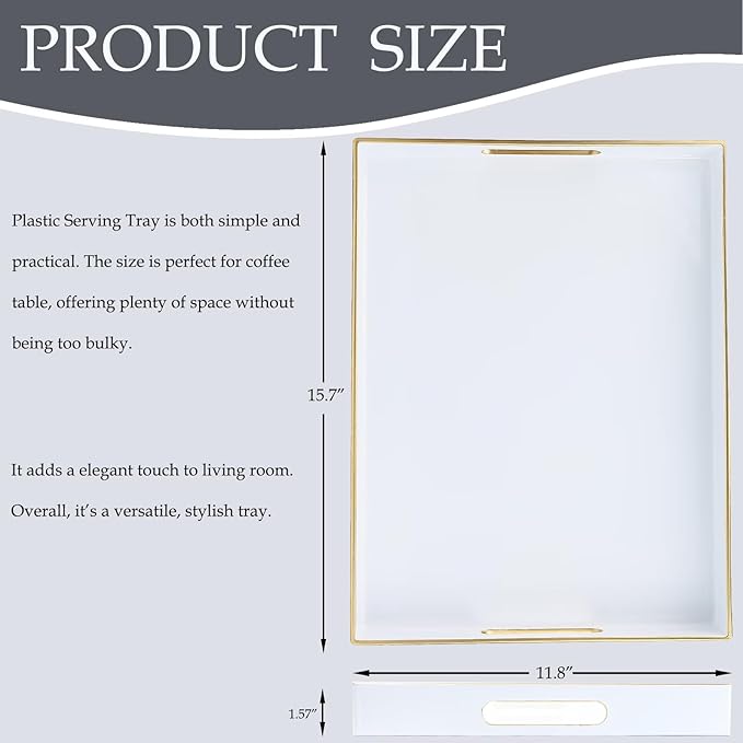 Spsyrine White Plastic Serving Tray for Ottoman, Coffee Table, Rectangle Decorative Tray for Entertaining, Outdoor, Living Room, Home Decor