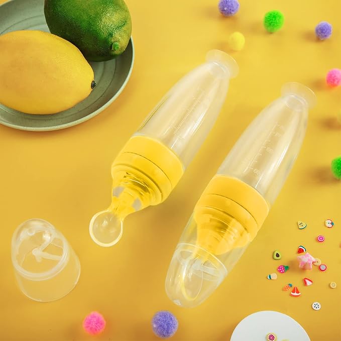 2 Pieces Silicone Baby Spoons Baby Feeding Spoon with Standing Base for Infant 0-24 Months Dispensing and Feeding (Yellow)