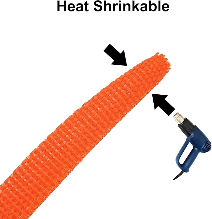 MECCANIXITY Braided Cable Sleeves Heat Shrinkable Fabric Sleeving, 2" 16ft Orange 2:1 Ratio Heat Shrinkable Cord Protector for Harness Cable, Network Cable Protection, Cable Management