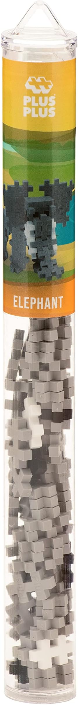 Plus Plus 3D Animal Figure Building Block Set, 70 Mini Interlocking Puzzle Pieces, Fun Stem Toys for Kids - Elephant Maker Tube