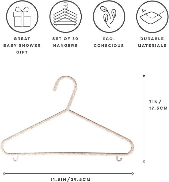 3 Sprouts Wheat Straw Plastic Hangers - 30-Pack Eco-Conscious Toddler Hangers for Child & Baby Clothes, Coats - Kid Closet Hangers Ideal for Small Girls, Boys, Children & Kids - Speckled Cream