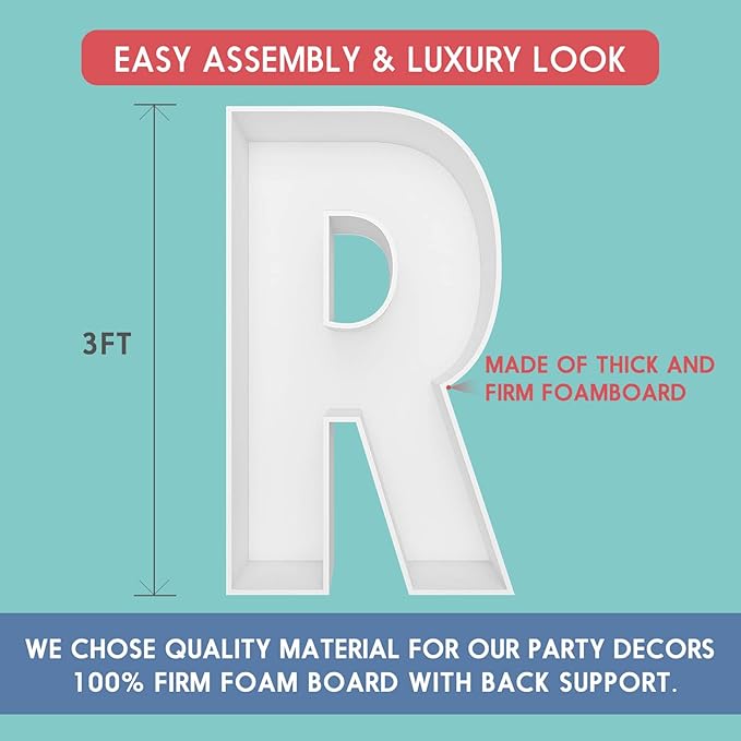 3FT Tall Mosaic Balloon Frame Letters Big Marquee Light Up DIY Kit for Birthday Party Wedding Backdrop Decor Letter R Pre-Cut Foam Board