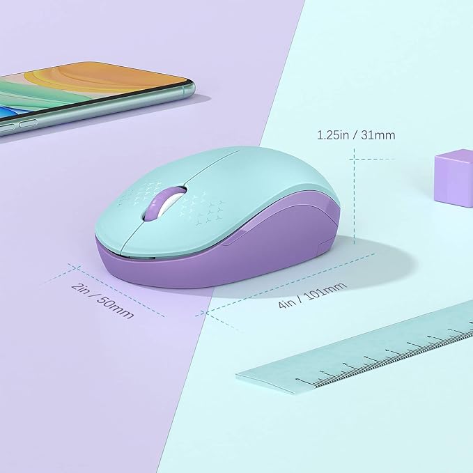 seenda Wireless Mouse, 2.4G Noiseless Mouse with USB Receiver Portable Computer Mice for PC, Tablet, Laptop - Mint Green&Purple