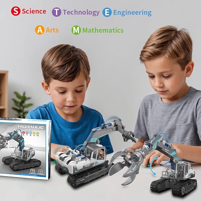 Building Block Assembly,STEM Toys for Boys Age 8-12,Hydraulic Power Grab Machine Science Experiment Set for Kids - with Powerful Learning Experience,Best Educational Toy