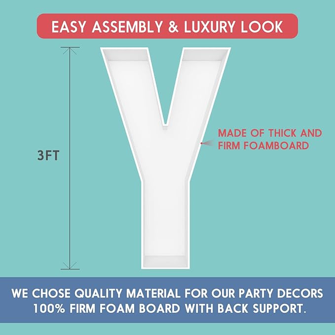 3FT Tall Mosaic Balloon Frame Letters Big Marquee Light Up Letters DIY Kit for Birthday Party Wedding Backdrop Decor Letter Y Pre-Cut Foam Board