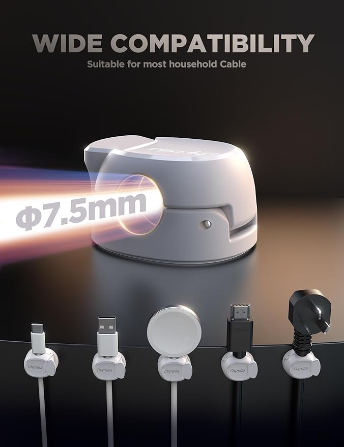 12Pack Cord Organizer [Dual Spring & Clasp] [Max Stability] Cable Clips, Chfeila Cord Holder, Desk Cable Management, Adhesive Wire Organizer for Home Office Desktop Nightstand Car Table Wall - White