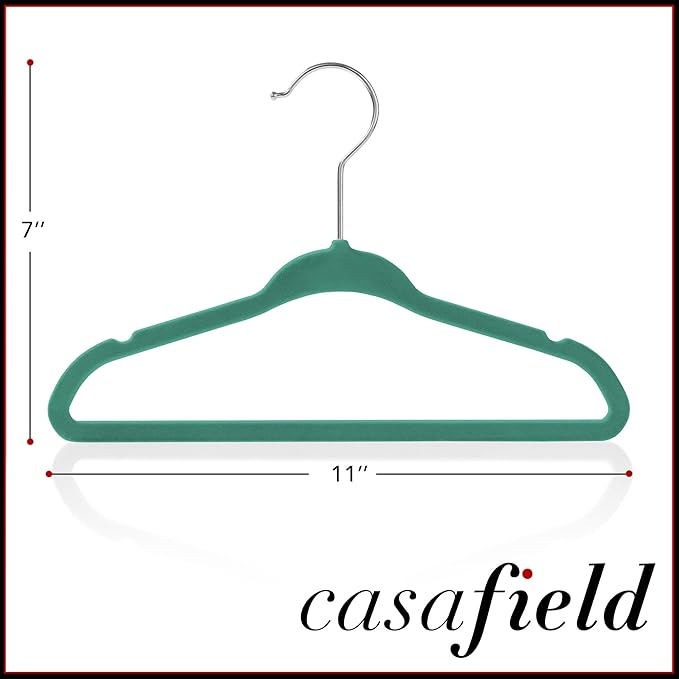 Casafield 50 Velvet Baby Hangers - 11" Size for Infant & Toddler Clothes - Teal