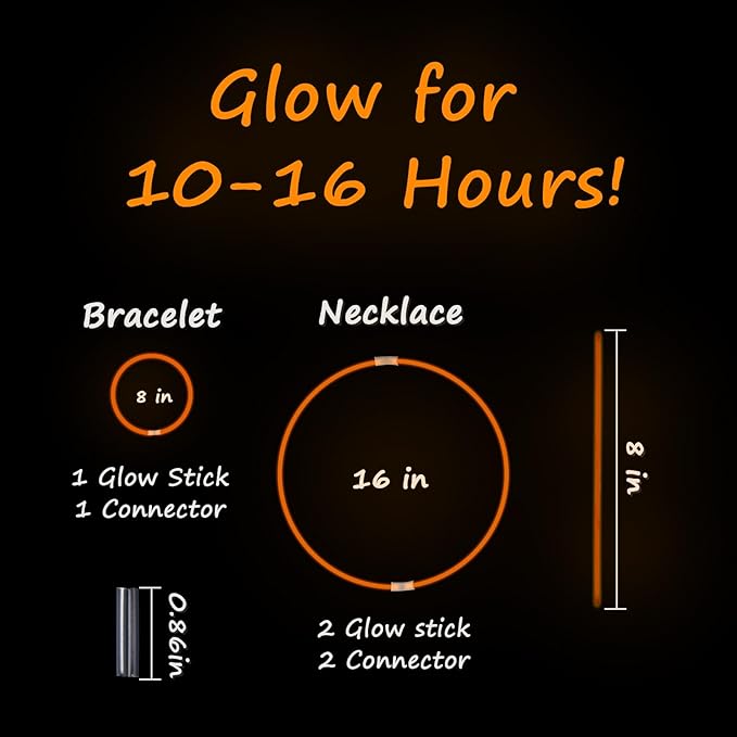75 Glow Sticks Bracelets and Necklaces, 8'' Glowsticks Bulk Pack Bright Glow in the Dark Party Supplies for Kid (Orange)
