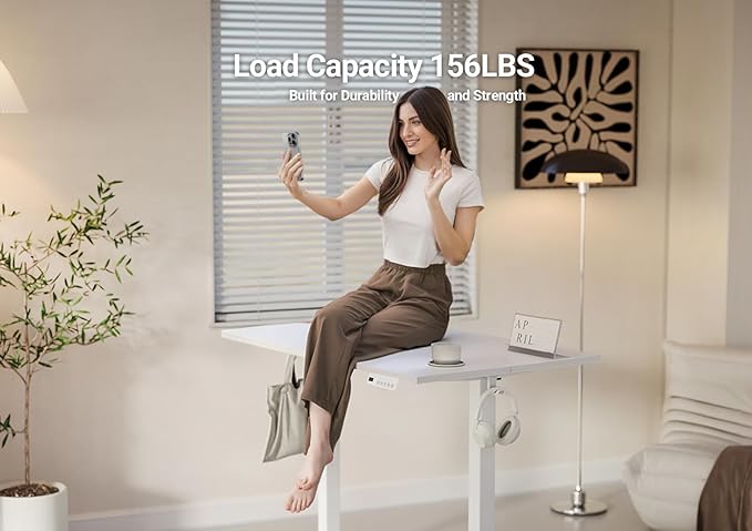 YDN Electric Standing Desk Adjustable Height, 40 x 24 Inches Stand up Desk with Cable Management, Home Office Desks with Splice Board & White Frame, White Top