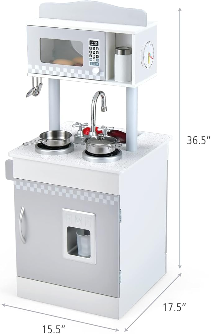 Costzon Kids Kitchen Playset, Double-Sided Wooden Play Kitchen Toy Set w/Realistic Sound, Oven, Ice Cube Dispenser, Utensils, Sink, Large Storage Space, Pretend Chef Cooking Set for Toddlers