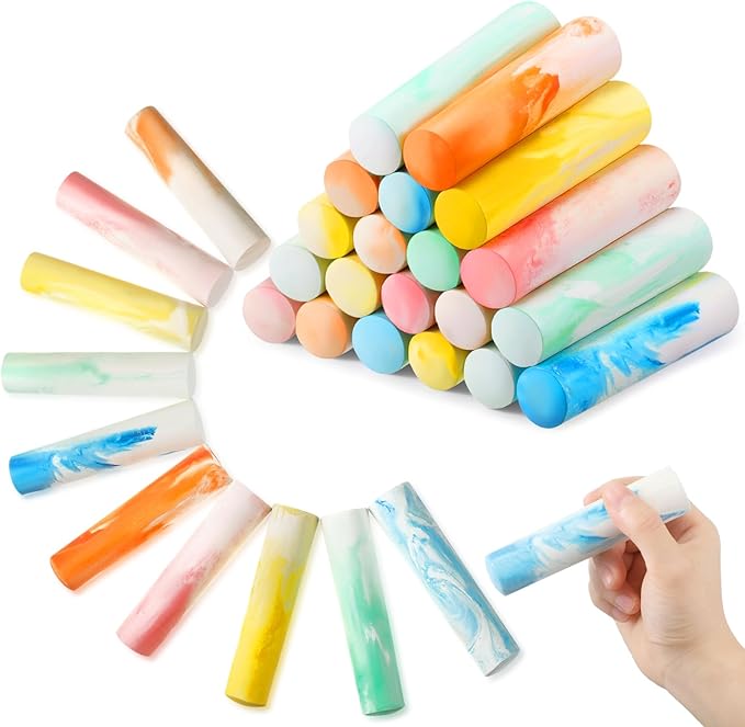 Fulmoon 40 Pcs Jumbo Sidewalk Chalk for Kids Outdoor Art Non Toxic Large Washable Street Chalk for Adults Drawing Painting Graffiti Classroom(Tie Dye,Round Style)