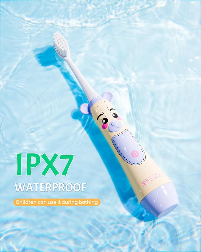 NELL&WELL Kids Electric Toothbrush, 2-Min Timer, 3 Modes with Memory, IPX 7 Waterproof, Battery Powered Kids Toothbrush with 3 Soft Bristles Heads for Children Boys and Girls Ages 3+…