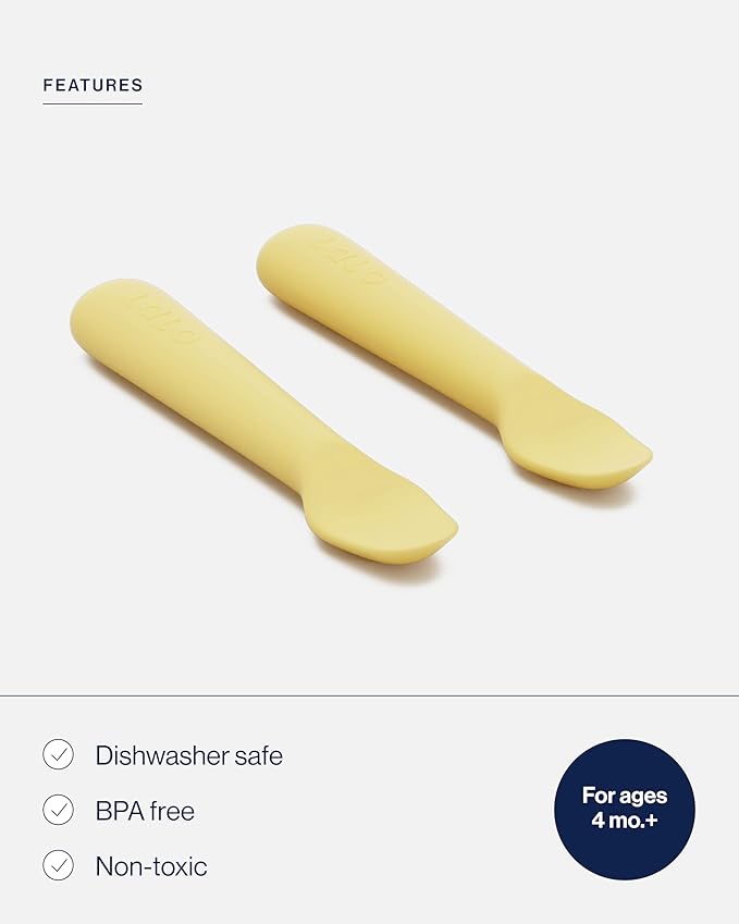 Lalo Little Spoon Set - 2 Piece Baby Spoons Set for Infants & Babies - Made From Food Grade Silicone Dishwasher Safe - Baby Feeding Essentials for Early Stage Mealtime - Popcorn