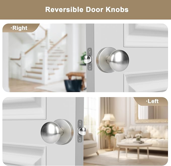 Passage Interior Door Knobs, Satin Nickel Door Knob for Hall and Kitchen, No-Locking Vintage Round Design Door Handle, Zinc Alloy 1 Pack