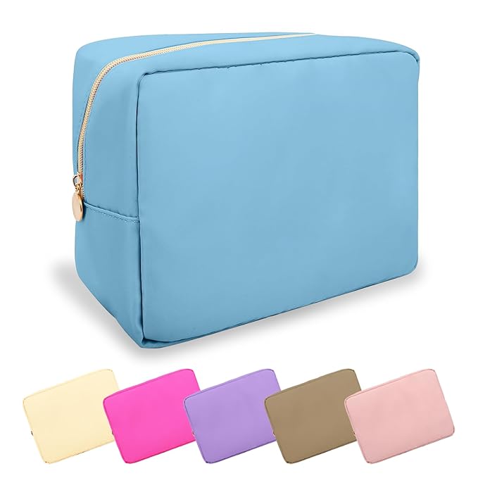 UIXIZQ Large Makeup Bag Pouch,Nylon Women Travel Toiletry Storage Bag Preppy Cosmetic Bag for Girls,Big Makeup Organizer Bag Cute Zipper Pouch Skincare Bag for Sport Work Gift(Large-Periwinkle)