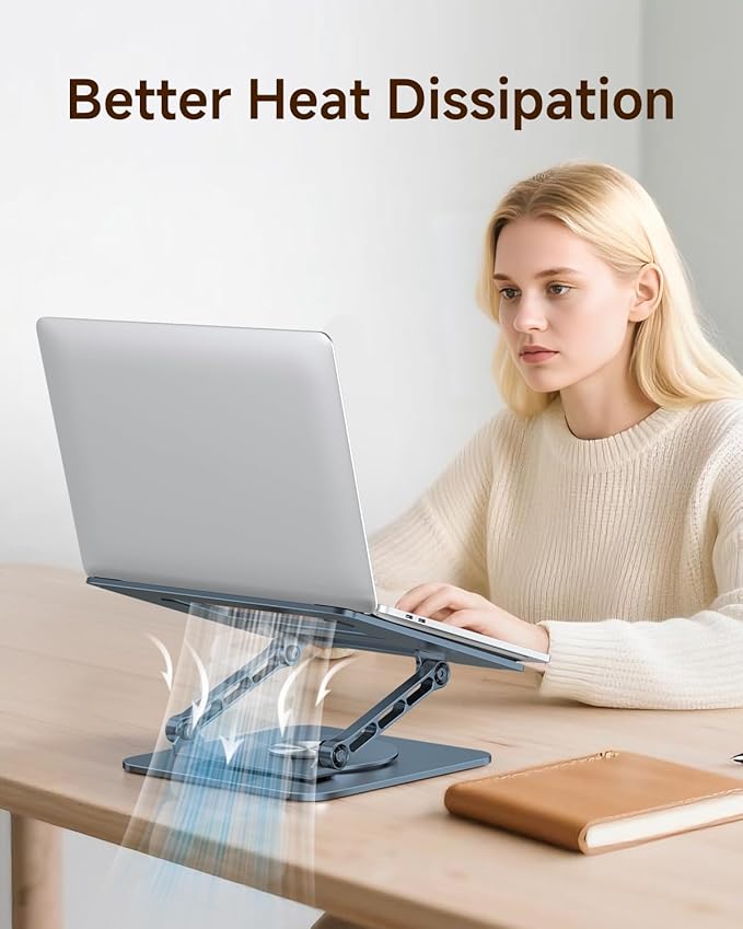 MCHOSE Laptop Stand for Desk, Ergonomic Laptop Riser with 360° Rotating Base, Foldable Notebook Computer Holder Stand Compatible with MacBook Air Pro, Dell XPS, More 10-15" Laptops, Navy