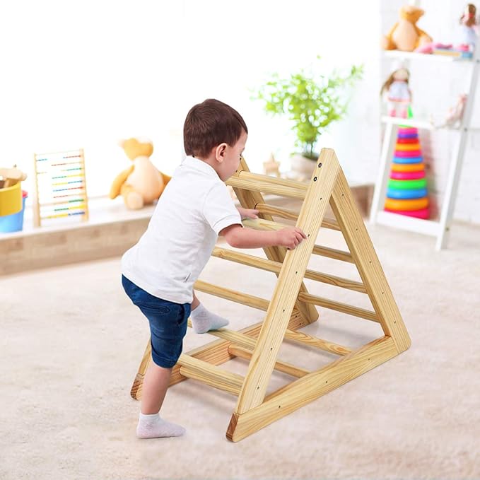 HONEY JOY Triangle Climber, Kids Wooden Climbing Triangle Ladder, 3 Different Climbing Ladders, Indoor Climbing Toys for Playground, Gym & Daycare, Gift for Boys Girls 3+ (Natural)