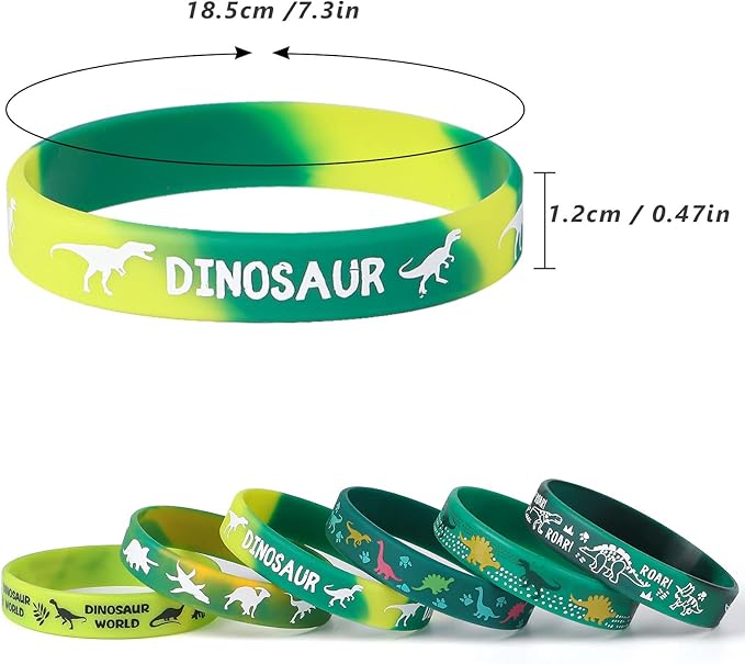 30 PCS Dinosaur Rubber Wristbands Realistic Dinosaurs World Silicone Bracelets Stretch Unisex Wristbands Teens Classroom Award Prize Gifts Party Favors Bags Stuffers