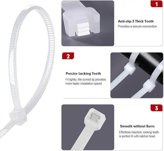 Zip Ties, RAZCC 1200pcs Cable Zip Ties 12 Inch, Heavy Duty White Plastic Wire Ties with 70lb Tensile Strength, Self-Locking Nylon Cable Ties, Wire Management for Indoor and Outdoor