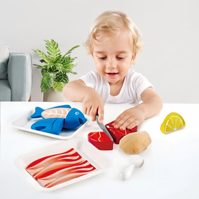 Hape Tasty Proteins Set | Wooden Pretend Play Food Set for Kids, Basic Play Cooking Ingredients and Accessories Set, Multicolor
