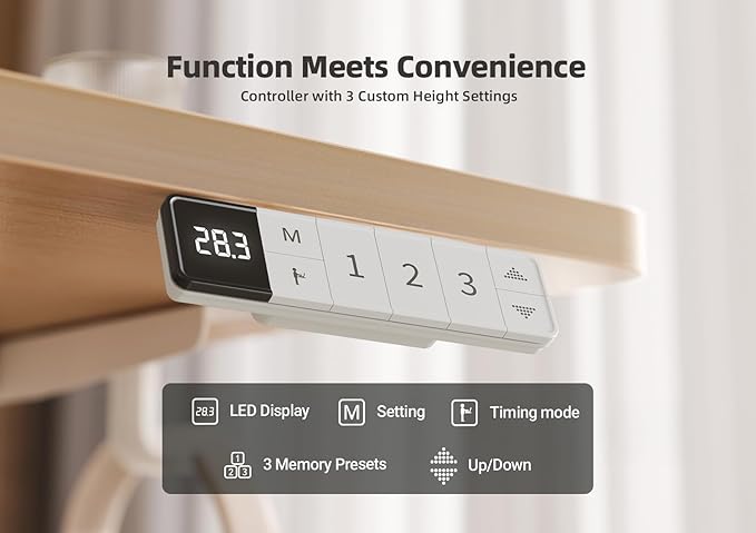 YDN Electric Standing Desk Adjustable Height, 55 x 24 Inches Stand up Desk with Cable Management, Home Office Desks with Splice Board & White Frame, Nature Top