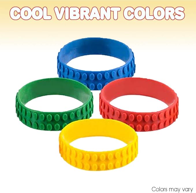 ArtCreativity 7.5 Inch Building Block Bracelets for Kids- 12 Pack- Colorful Stretchy Rubber Wristbands for Boys & Girls- Fun Birthday Party Favors for Children, Goodie Bag Fillers, Carnival Prize