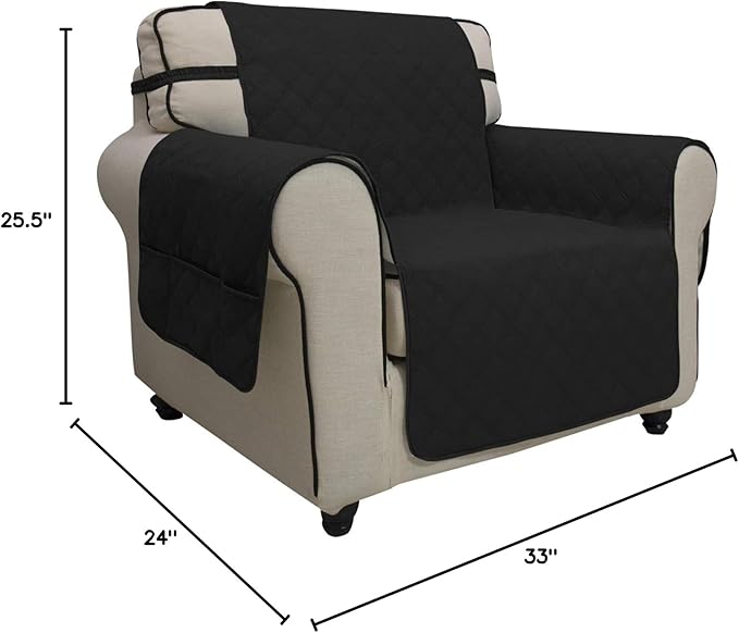 Easy-Going Sofa Slipcover Chair Cover Waterproof Couch Cover Washable Sofa Cover Non-Slip Fabric Furniture Protector with Pocket for Pets Covers Pets Kids Children Dog Cat (Chair, Black)