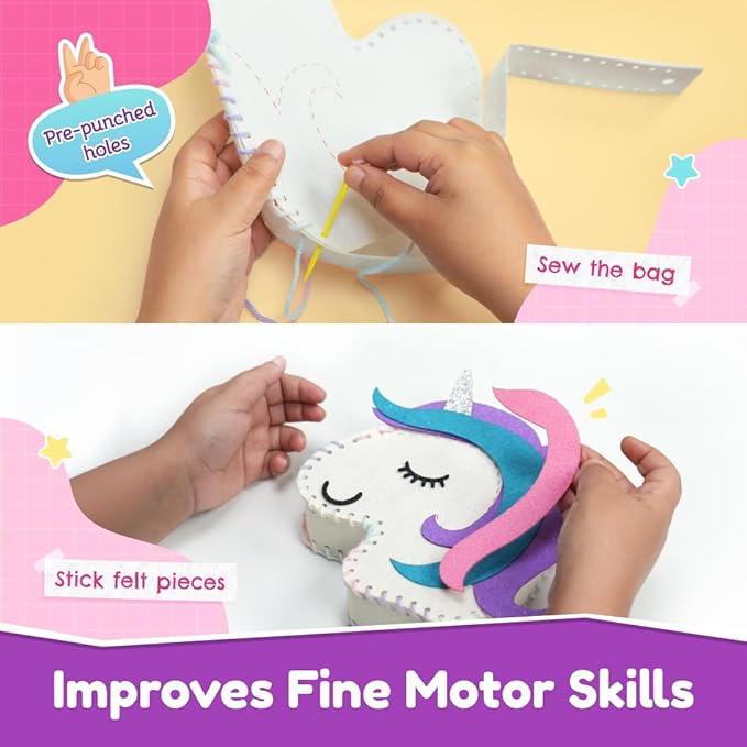 Bloomingo Art & Craft Kit - Unicorn Sling Bag: Fun Mess Free Arts & Craft Kit for Kids; Design Your Own Magical DIY Craft Bag; Birthday Gift for Girls & Boys of Multicolor