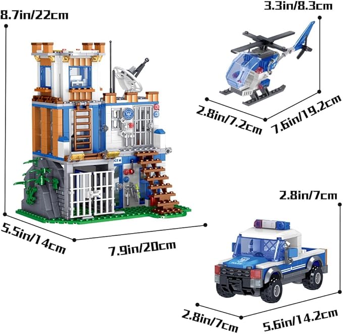 MindBox City Police Station Building Set, 819pcs STEM Toy with Helicopter Airplane,Police Car, Radar,Police Station, Building Set for 6-12 Boys (Compatible with Lego Set), MY117, Green
