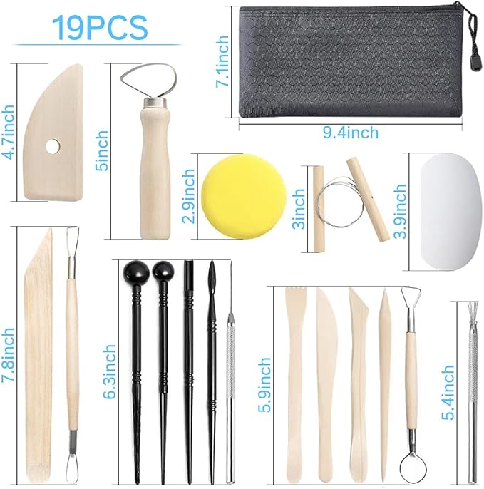 Clay Tools,19 PCS DIY Sculpting Set Ceramics Polymer Clay kit for Pottery Modeling, Carving,Smoothing & Measuring for Beginner