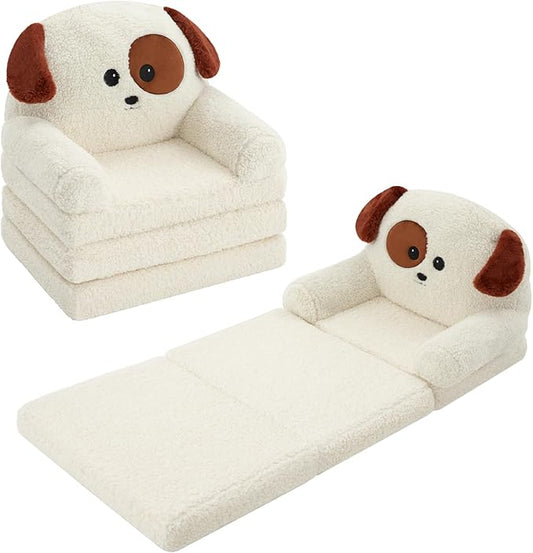 MOONBEEKI Comfy Toddler Chair, Kids Couch Fold Out to Lounger, Foldable Baby Sofa Plush for Girl and Boy Age 18 Months and Up （Charlie Dog）
