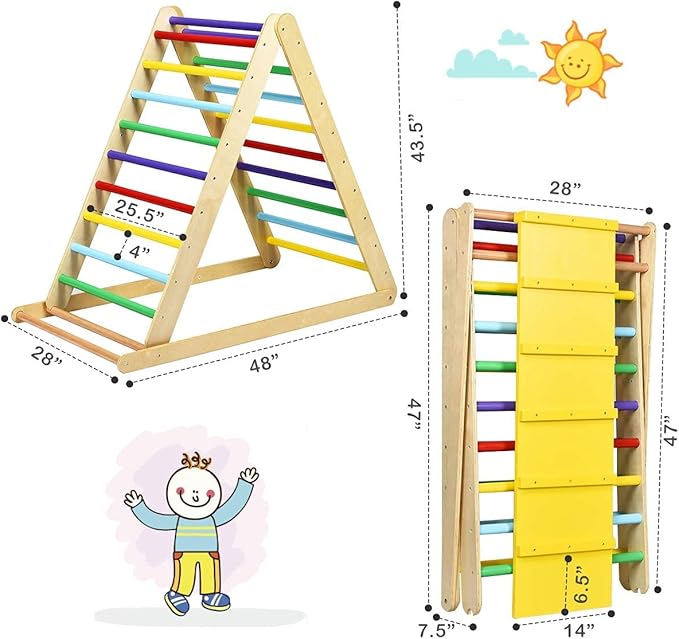 Costzon Foldable Climbing Toys for Toddlers, 3 in 1 Montessori Wooden Triangle Climber for Sliding & Climbing, Kids Indoor Climbers & Gym Play Structures for Boys Girls Gift Present