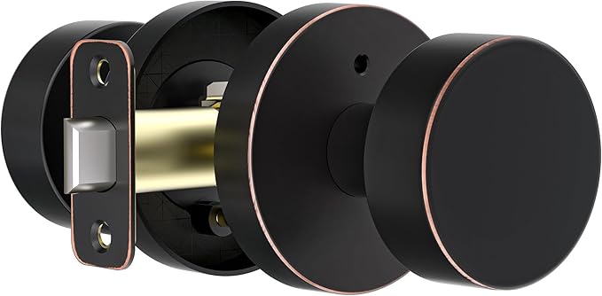 Oil Rubbed Bronze Door Knobs Interior Privacy Door Knob with Push Button Lock, Vintage Style Round Door Handles for Bathroom Bedroom, Antique Bronze Finish