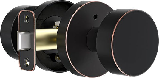 Oil Rubbed Bronze Door Knobs Interior Privacy Door Knob with Push Button Lock, Vintage Style Round Door Handles for Bathroom Bedroom, Antique Bronze Finish
