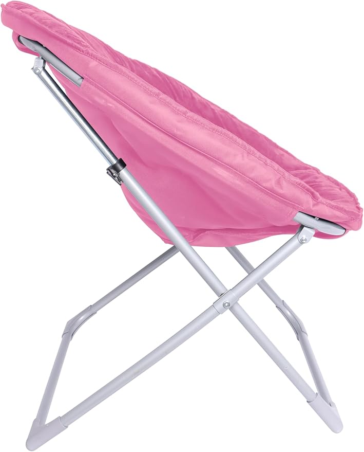 Amazon Basics Soft Faux Fur Saucer Shaped Comfortable Chair with Foldable Metal Frame, for Living Room or Dorm Room, Cozy, Pink, 27.2"D x 32.3"W x 32.3"H