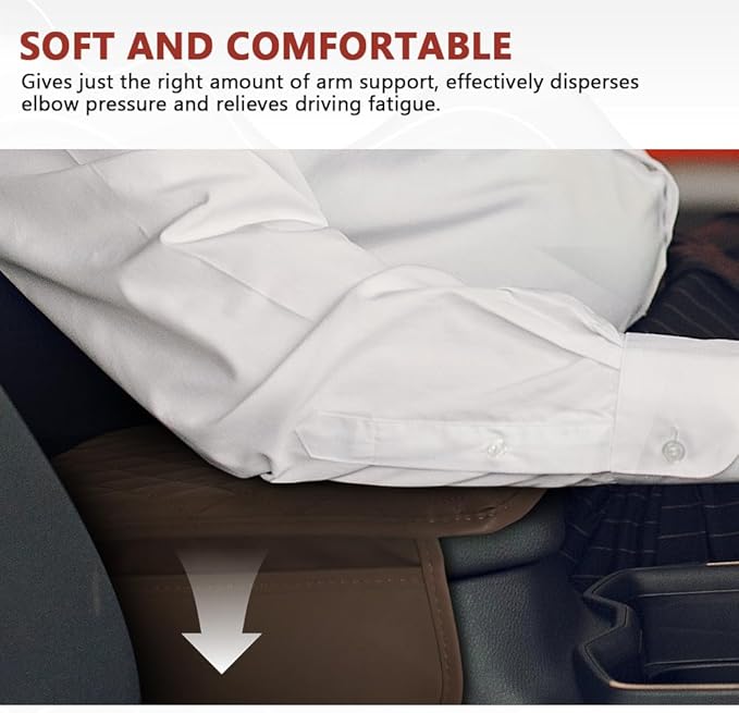 ongfuwu Car Center Console Cover, 12"×7.87" Waterproof Leather Auto Armrest Cover Protector with 2 Pocket, Comfortable Arm Rest Box Cushion Pad, Universal Interior Car Accessories (Coffee)