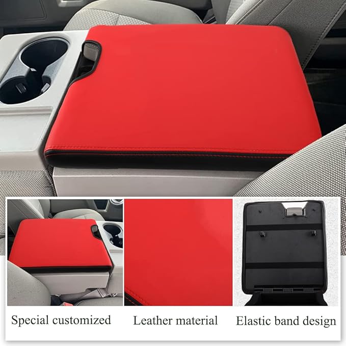 XITER 1PC Leather Center Console Armrest Cover Waterproof Protector Cover for 2015-2026 F150 2017-2026 F250 F350 F450 Super Duty with 40/20/40 Jump Seat(Red+Black)