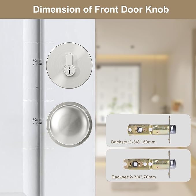 Satin Nickel Passage Door Knob and Deadbolt Set Interior/Exterior Door Knob with Single Cylinder Deadbolt Lock Set