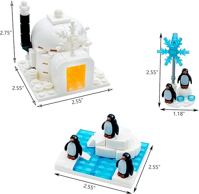 Penguin Igloo Iceberg Friend Animal Figures Building Blocks Toys with Light for 6-12 Years Old Boys Girls Kids Gift Ice Castle Igloo Snow Scene Fit with Major Brand
