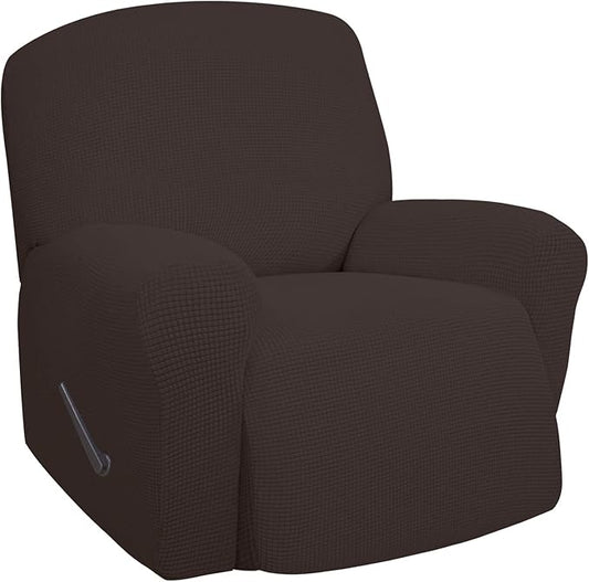 Easy-Going Oversized Recliner Stretch Sofa Slipcover Sofa Cover 1 Piece Furniture Protector Couch Soft with Elastic Bottom Kids,Polyester Spandex Jacquard Small Checks(Oversize Recliner,Chocolate)